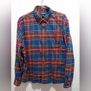 Men's Lands End Traditional Plaid Button Down Shirt size Large 17-17.5 Flannel